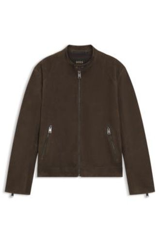 Veste en cuir suédé avec poignets zippés - Boss - Modalova