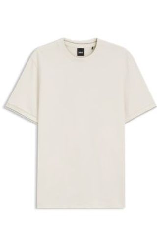 T-shirt en coton structuré avec bords des manches à rayures - Boss - Modalova