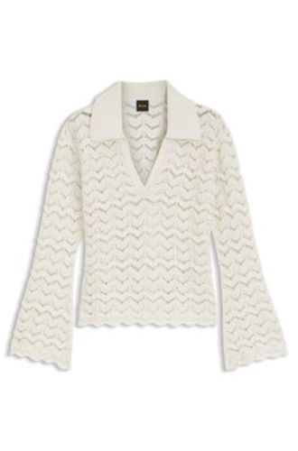 Pull à col V en maille ajourée de coton mélangé - Boss - Modalova