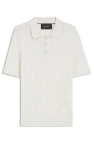 Pull à col polo en maille torsadée en coton et cachemire - Boss - Modalova