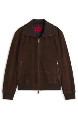 Veste en cuir suédé à finitions côtelées en coton stretch - HUGO - Modalova