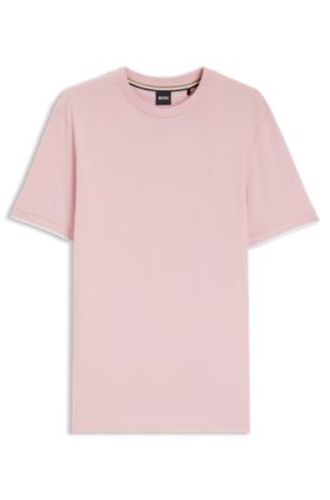 T-shirt en coton avec bas des manches à liserés contrastés - Boss - Modalova