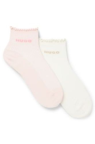 Lot de deux paires de chaussettes courtes côtelées à bord laitue - HUGO - Modalova
