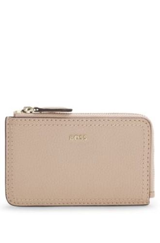 Porte-cartes en cuir grainé orné du logo - Boss - Modalova