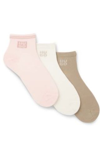 Lot de trois paires de chaussettes courtes avec logos en fil métallique - HUGO - Modalova