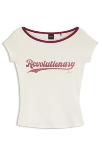 T-shirt Slim en coton stretch avec message imprimé - Boss - Modalova