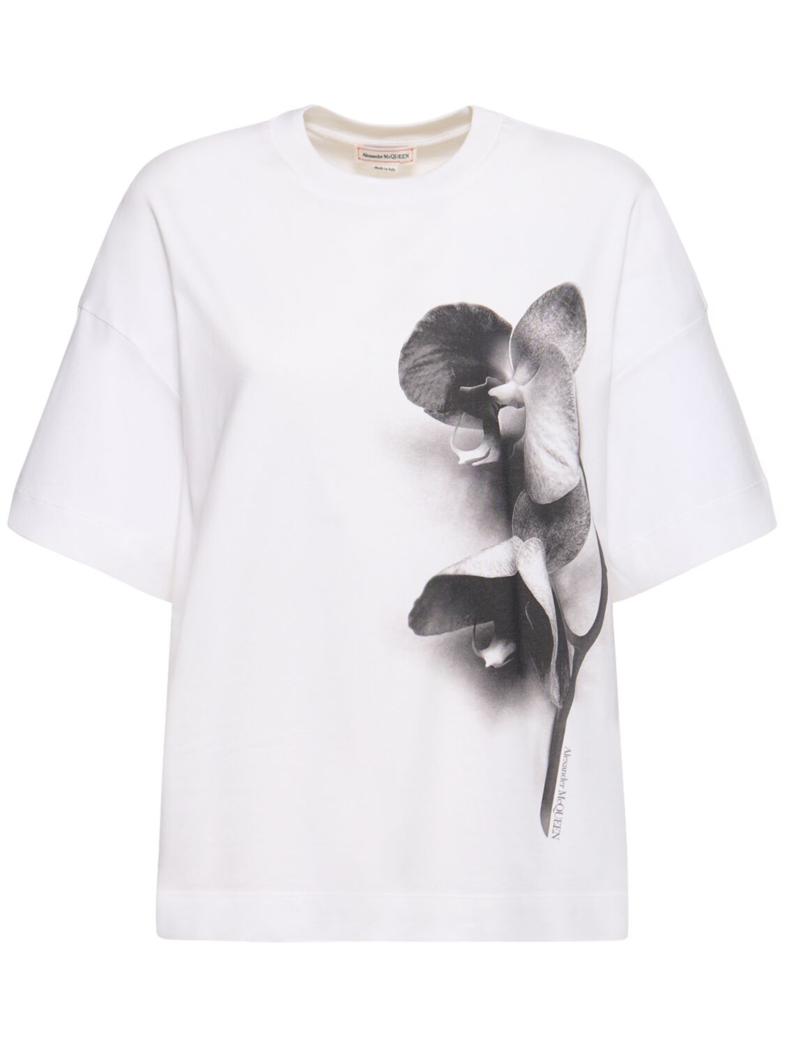 T-shirt En Coton Imprimé Orchidée - ALEXANDER MCQUEEN - Modalova