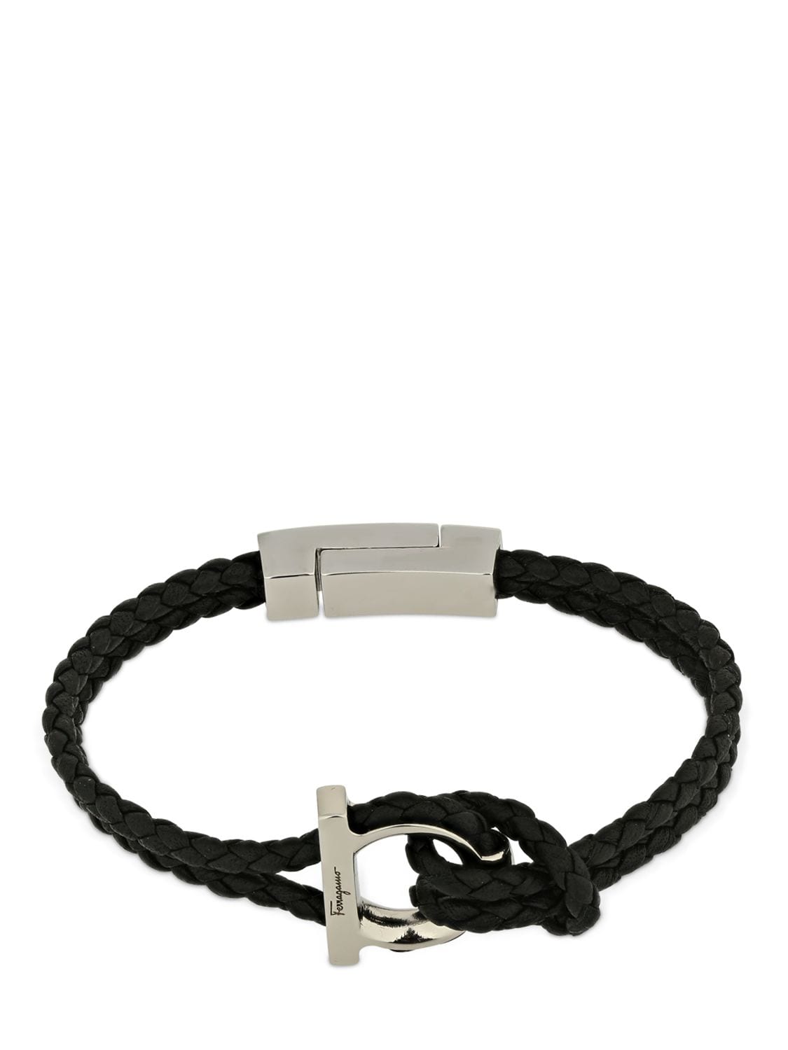 Bracelet En Cuir Tressé Gancio 17 Cm - FERRAGAMO - Modalova