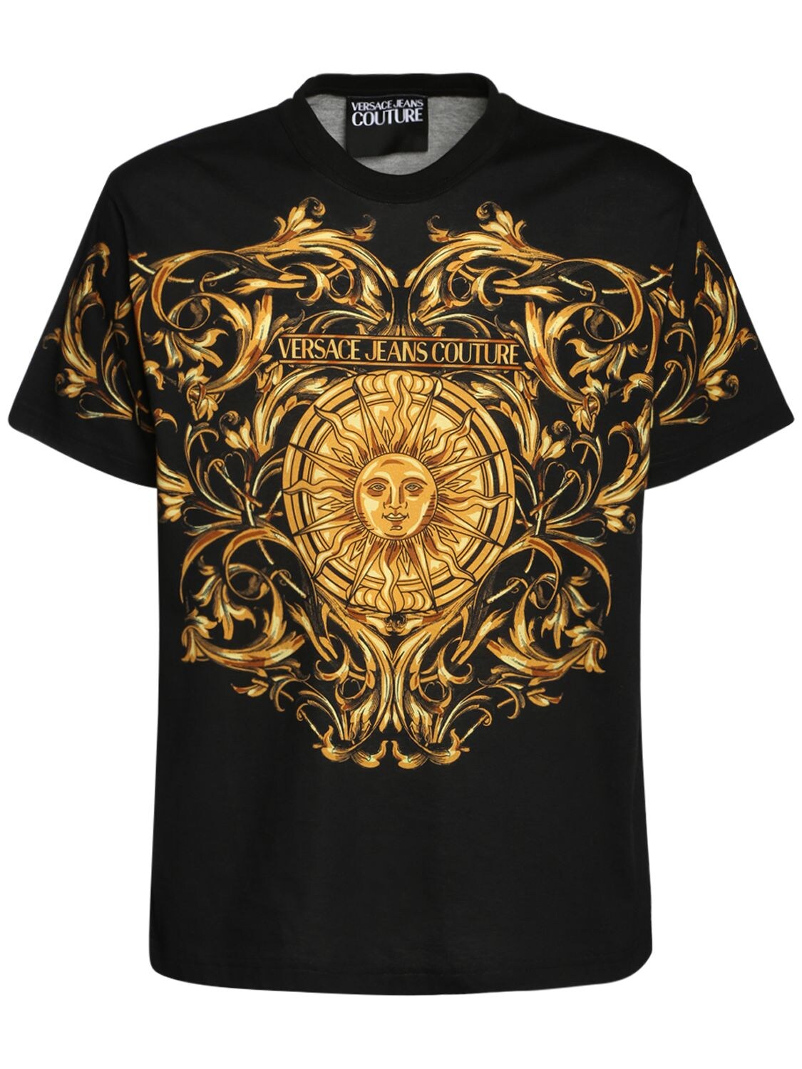 T-shirt En Jersey De Coton Imprimé Baroque Sun - VERSACE JEANS COUTURE - Modalova
