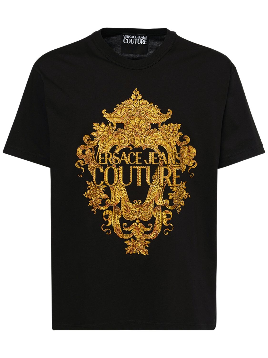 T-shirt En Jersey De Coton Avec Cristaux Baroque - VERSACE JEANS COUTURE - Modalova