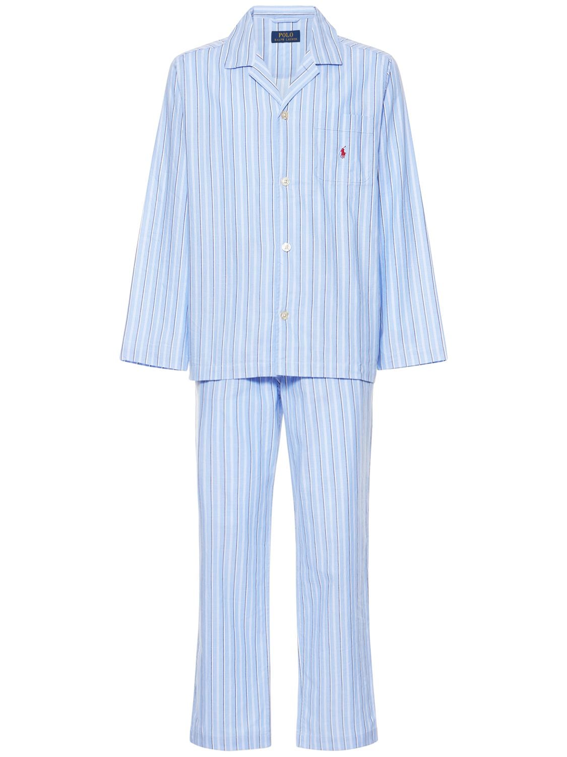 Pyjama à col tunisien en coton écossais Coton Ralph Lauren en coloris Gris Femme Vêtements Vêtements de nuit Pyjamas 
