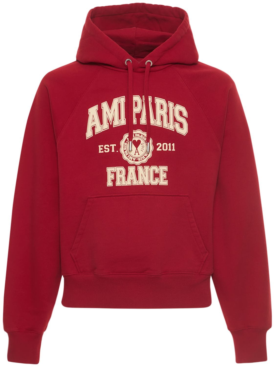 Sweat En Jersey De Coton Imprimé Logo À Capuche - AMI PARIS - Modalova