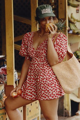 Puff-Sleeve V-Neck Pintuck Playsuit, taille: Uk 10 chez Anthropologie - Maeve - Modalova