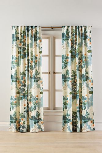 Rideau de cygne imprimé en coton en Blue taille: 50 x 84 chez - Anthropologie - Modalova