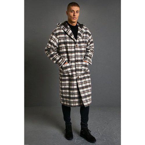 Manteau long à carreaux et capuche - Boohooman - Modalova