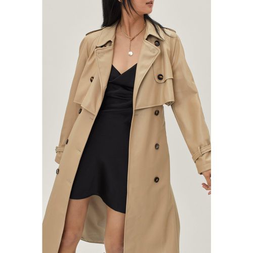 Faux Leather Button Down Longline Trench Coat - Nasty Gal - Modalova