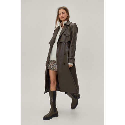 Faux Leather Button Down Longline Trench Coat - Nasty Gal - Modalova