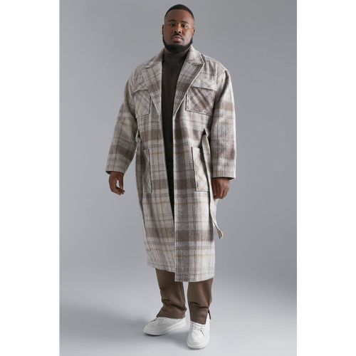 Grande taille - Manteau long effet laine à carreaux - Boohooman - Modalova