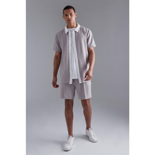 Tall - Ensemble en jersey texturé avec chemise et short - Boohooman - Modalova