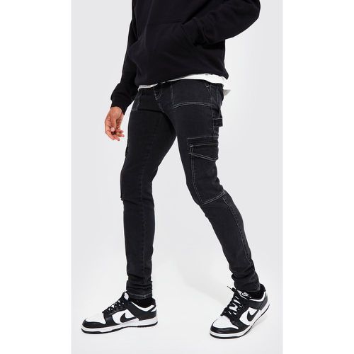 Tall - Jean cargo stretch à coutures contrastantes homme - Boohooman - Modalova