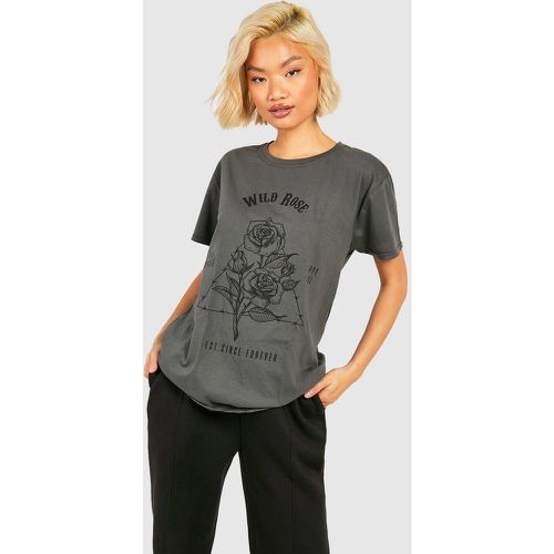 T-Shirt Délavé Imprimé - boohoo - Modalova