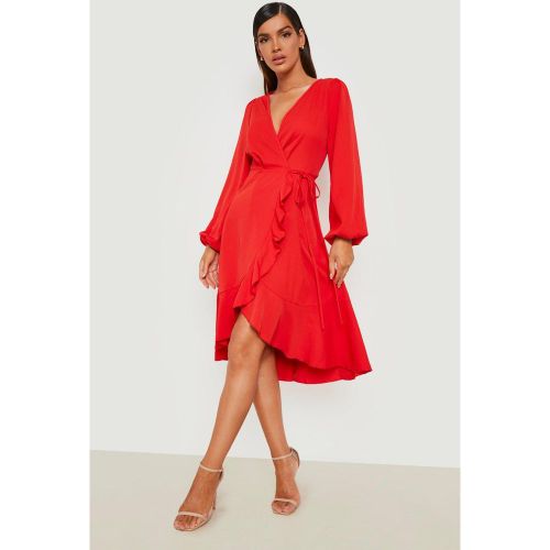 Robe Patineuse Mi-Longue Cache-Coeur À Volants - boohoo - Modalova