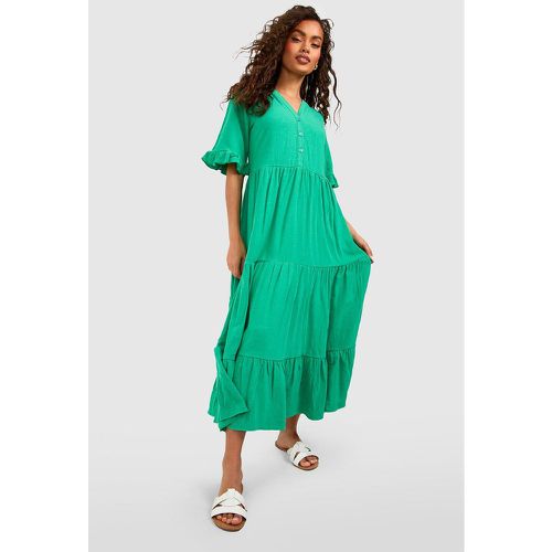 Robe Mi-Longue En Lin À Volants Étagés - boohoo - Modalova