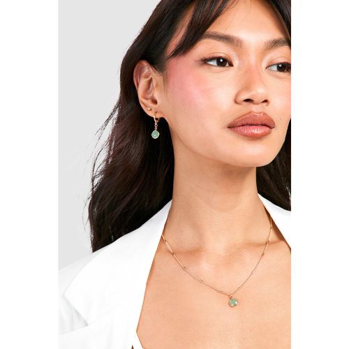 Green Stone Necklace And Earring Set - boohoo - Modalova