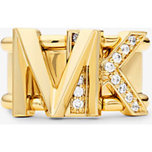 MK Bague à logo en laiton plaqué or 14 carats avec pierres pavées - Michael Kors - Modalova