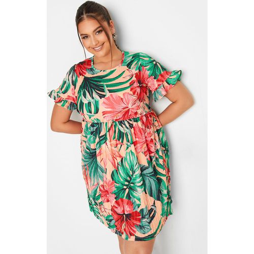 Robe Midi Couleur Pêche Floral Tropicale Rouge & Vert, Grande Taille & Courbes - Yours - Modalova