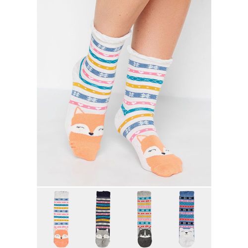 Pack Grey & Orange Fairisle Animal Print Socks - Yours - Modalova