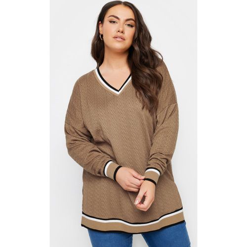 Curve Brown Cable Knit Sweatshirt, Grande Taille & Courbes - Yours - Modalova