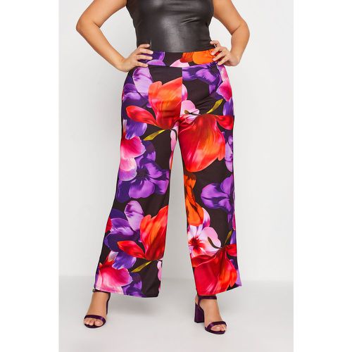 Pantalon Wide Leg Floral Rouge & Violet , Grande Taille & Courbes - Yours London - Modalova