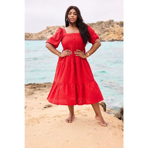 Curve Red Broderie Anglaise Button Front Dress, Grande Taille & Courbes - Yours - Modalova