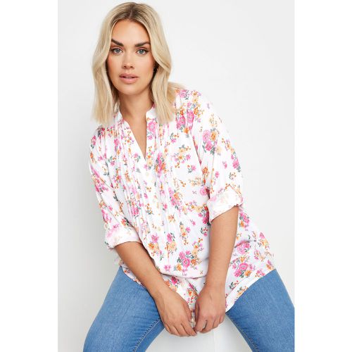 Curve White Floral Print Pintuck Embellished Shirt, Grande Taille & Courbes - Yours - Modalova