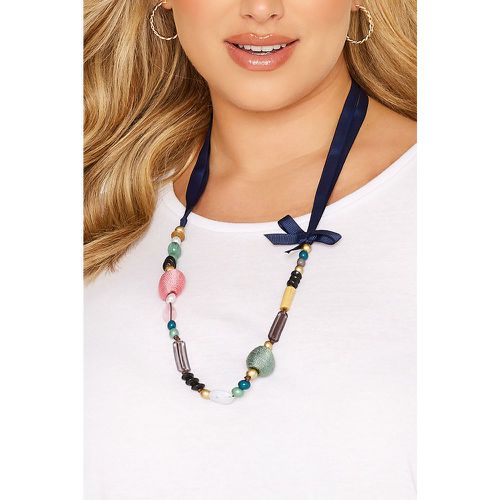 Navy Blue Bow Mixed Bead Necklace - Yours - Modalova