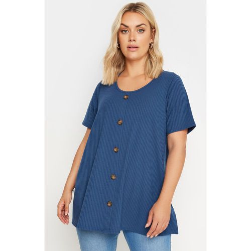 Curve Blue Button Front Ribbed Tshirt, Grande Taille & Courbes - Yours - Modalova