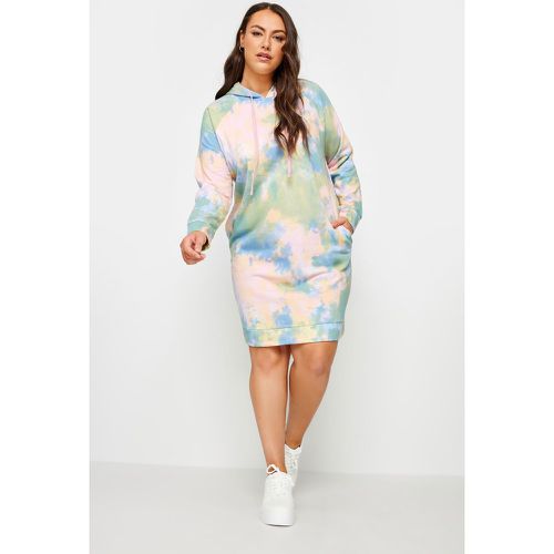 Curve Pink & Green Tie Dye Hoodie Dress, Grande Taille & Courbes - Yours - Modalova
