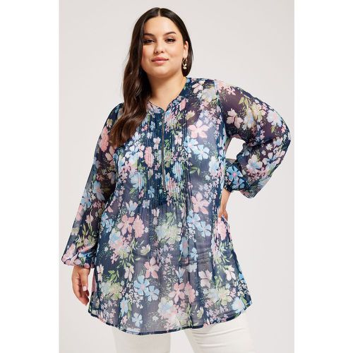 Blouse Marine Floral Manches Longues , Grande Taille & Courbes - Yours London - Modalova