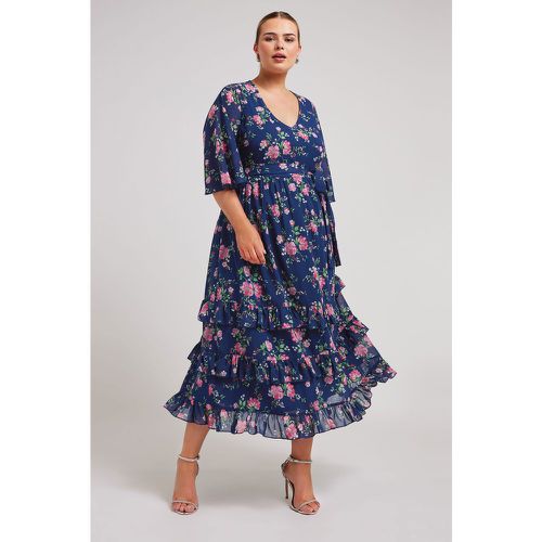 Curve Navy Blue Floral Print Tiered Maxi Dress, Grande Taille & Courbes - Yours London - Modalova