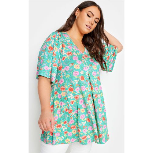 Top Turquoise Coupe Fluide Design Floral , Grande Taille & Courbes - Yours - Modalova