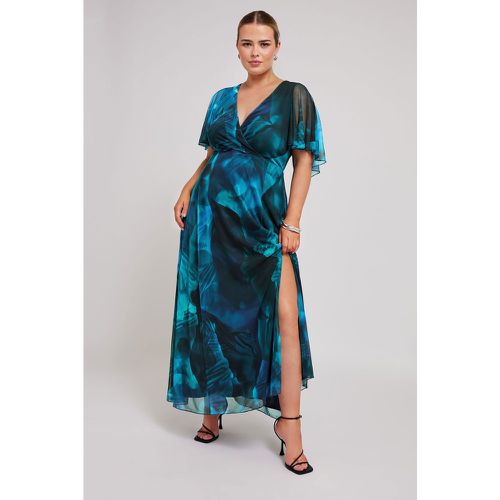 Curve Blue Abstract Print Wrap Maxi Dress, Grande Taille & Courbes - Yours London - Modalova