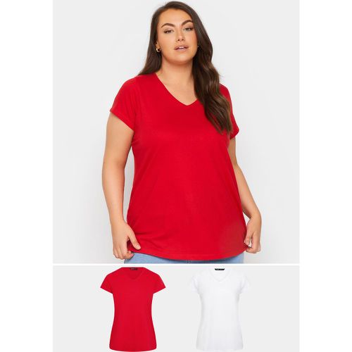 Curve 2 Pack Red & White Core Tshirts, Grande Taille & Courbes - Yours - Modalova