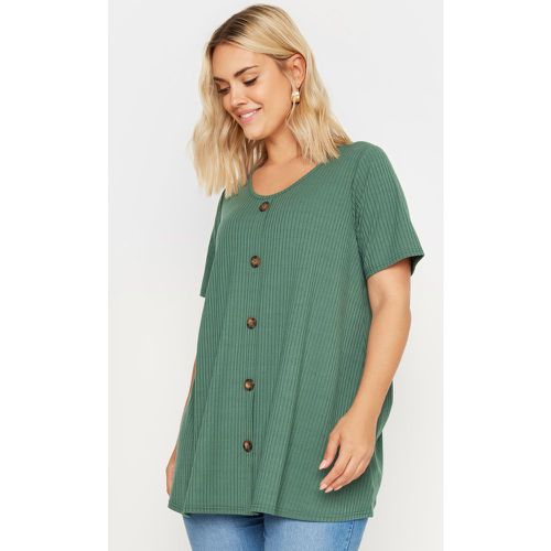 Curve Green Button Front Ribbed Tshirt, Grande Taille & Courbes - Yours - Modalova