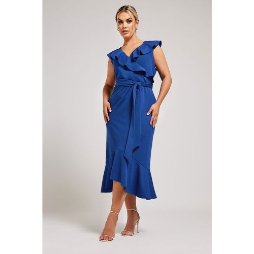 Curve Cobalt Blue Ruffle Wrap Dress, Grande Taille & Courbes - Yours London - Modalova
