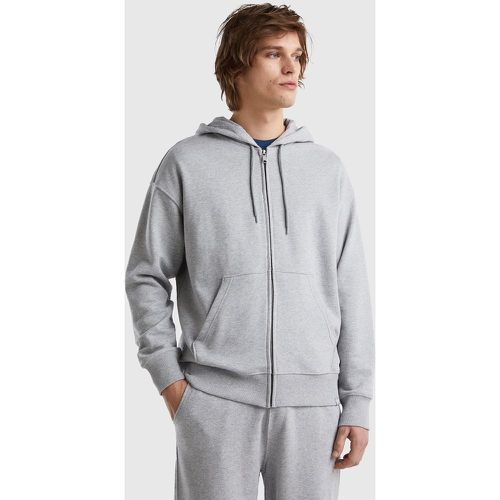 Benetton, Sweat Zippé En Coton À Capuche, taille XXL, Gris Clair - United Colors of Benetton - Modalova