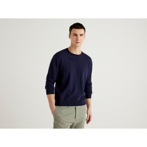 Benetton, Pull Léger À Col Rond En Coton Mélangé, taille XXL, Bleu Foncé - United Colors of Benetton - Modalova