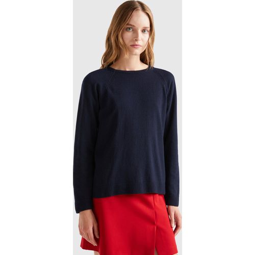 Benetton, Pull Bleu Foncé À Col Rond En Mélange De Laine Et De Cachemire, taille L, Bleu Foncé - United Colors of Benetton - Modalova