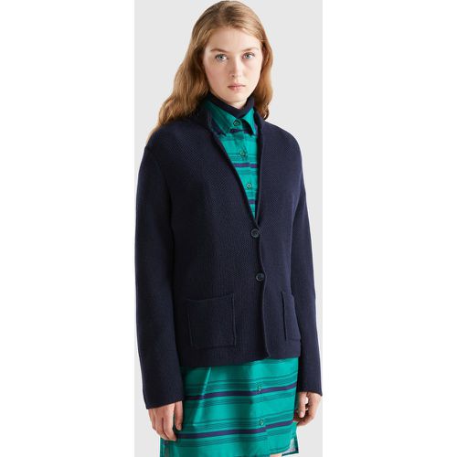 Benetton, Veste En Maille De Laine Et Cachemire Mélangés, taille L, Bleu Foncé - United Colors of Benetton - Modalova