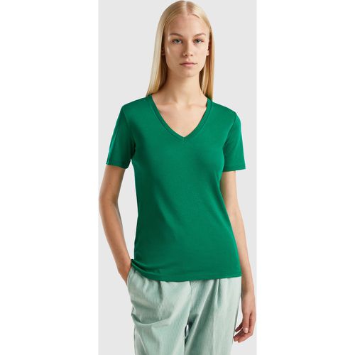 Benetton, T-shirt En Pur Coton Col V, taille M, Vert - United Colors of Benetton - Modalova